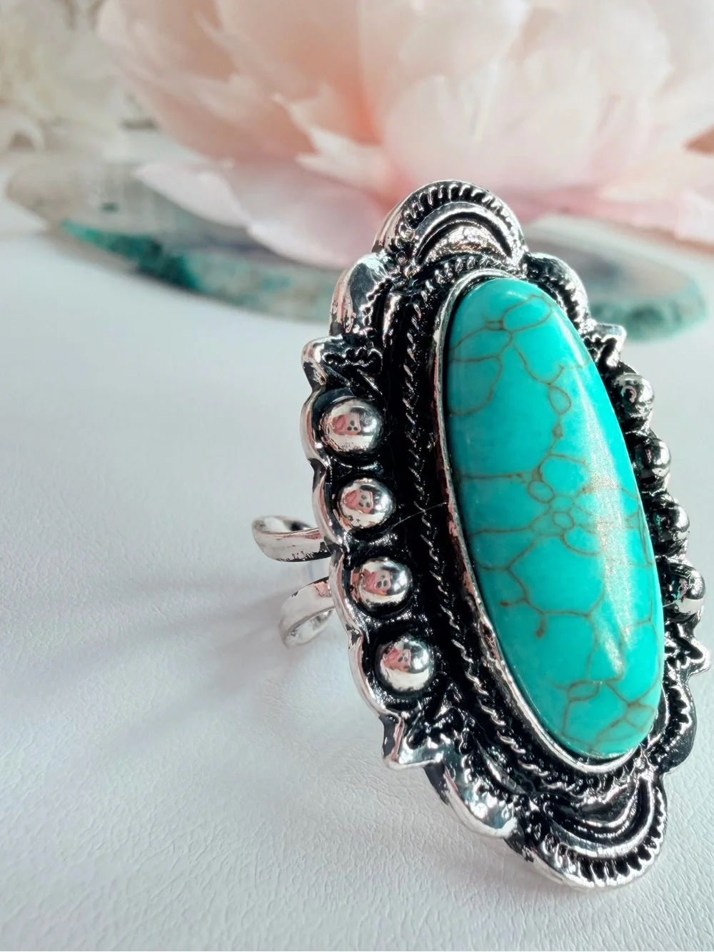 Turquoise Oval Statement Ring - Women's Silver-Tone Fashion Jewelry